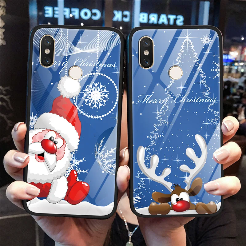 Чехол из закаленного стекла с рождественским оленем для Xiaomi Redmi CC9e S2 K20 7A Mi 8 9 SE Lite