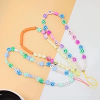 blue star mobile pearl rope cellphone chains phone strap lanyard smile face disk beads for women 2021 fashion accessories