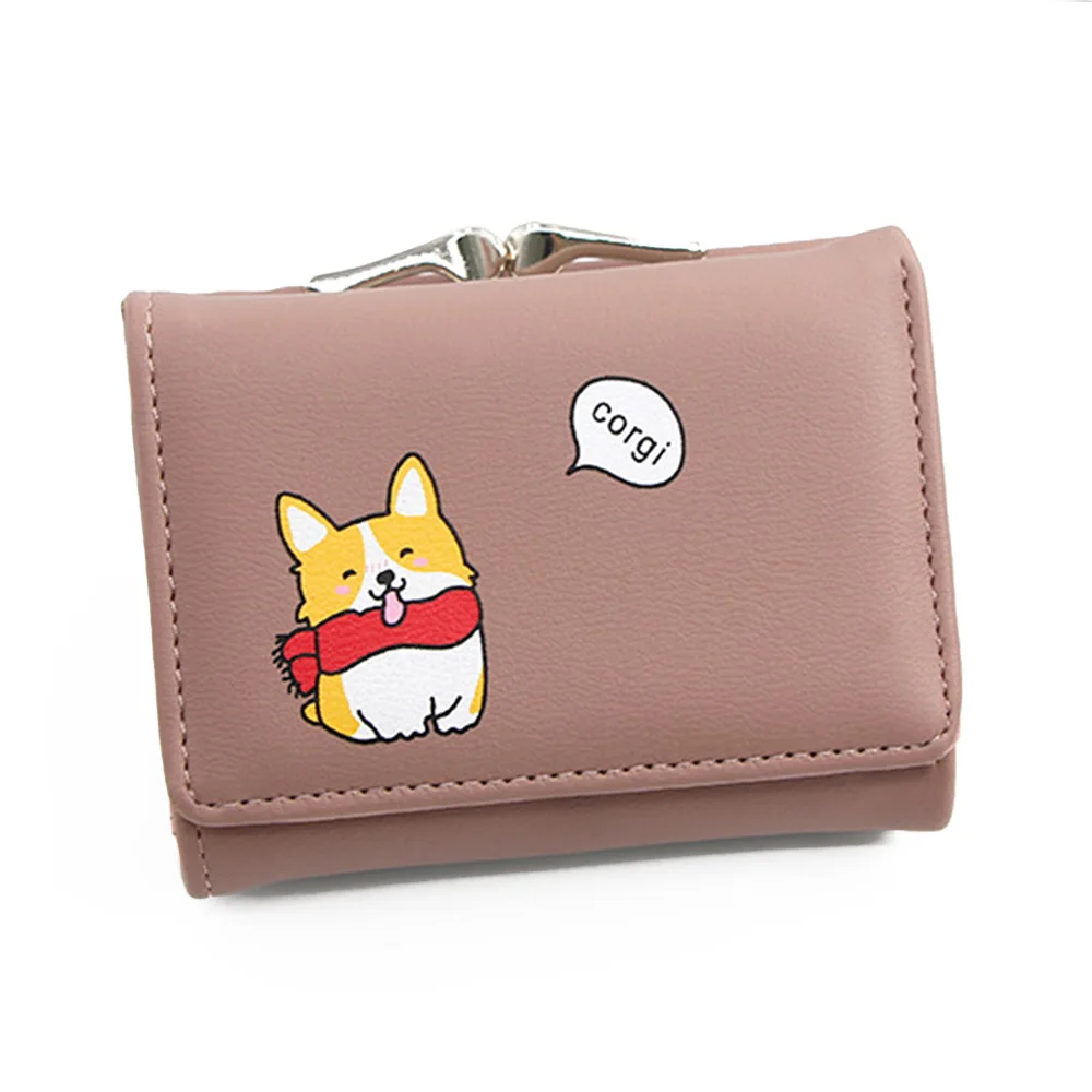 Женские маленькие кошельки, новинка, Мультяшные милые кошельки Corgi Doge, дизайнерские женские кошельки из искусственной кожи, женские короткие кошельки для денег с карманом для монет