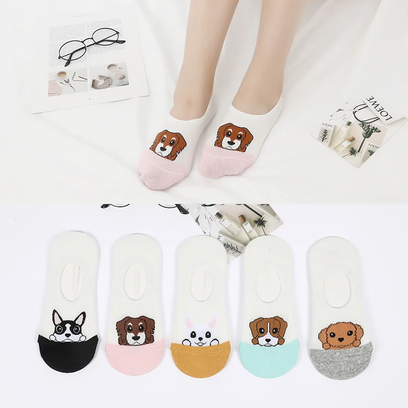 5Pairs/Lot Ankle Socks Summer Women Avocado Cute Cartoon Akita Dog Cotton Breathable Soft Kawaii Short Socks New Creative 35-43