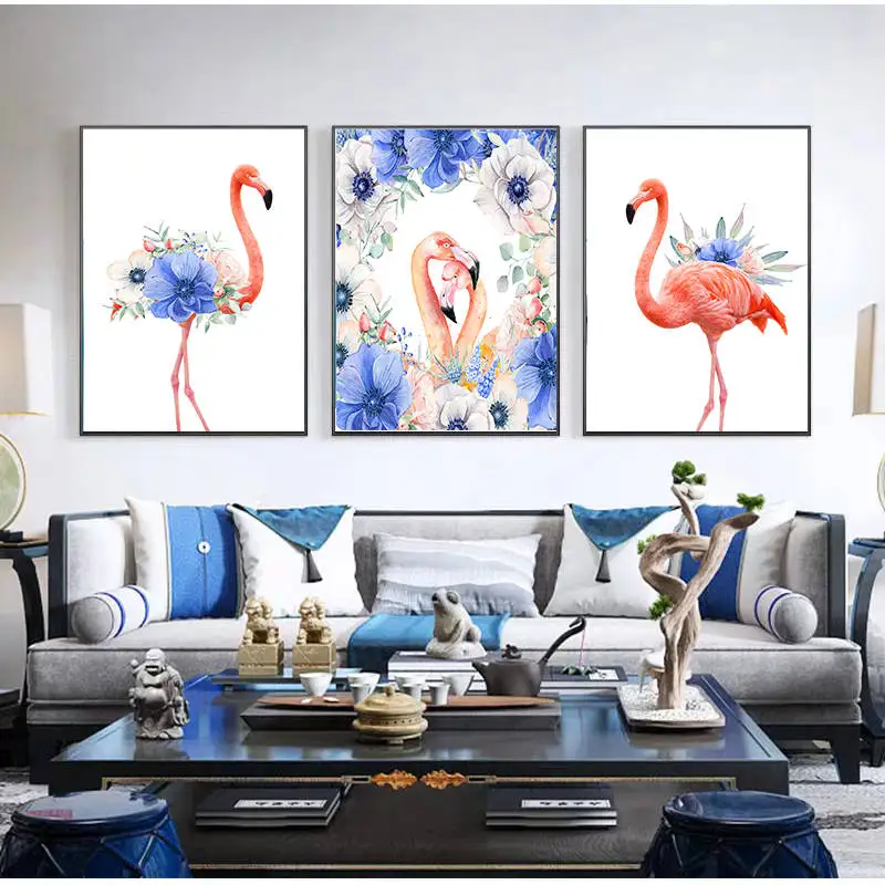 Yumeart скандинавские животные Фламинго фиолетовые картины на холсте с цветами