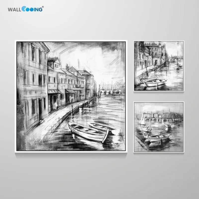 Черно белая линия Современный художественный декор красивый Венецианский