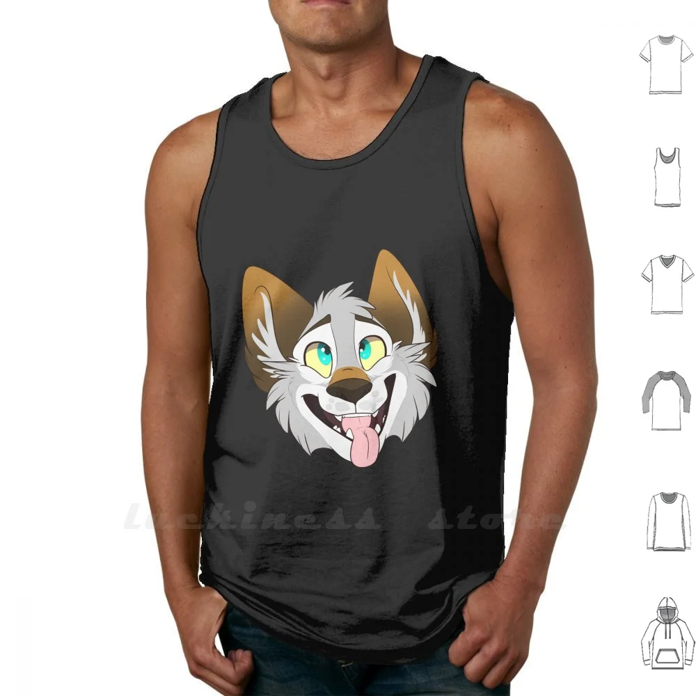 

Happy Wolf Tank Tops Vest Sleeveless Wolf Animal Furry Furries Fursona Canine Happy Cartoon Toony Smile Cute