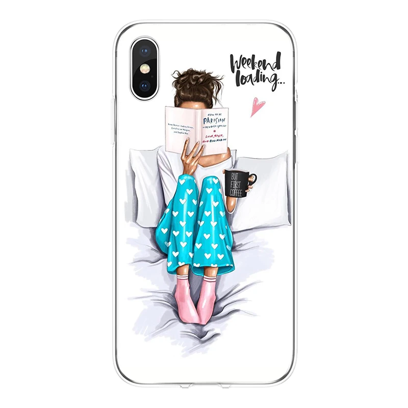 Fashion Black Brown Hair Baby Mom Girl Cover Soft Silicone Phone Case For iPhone 5 5C 5S SE 6 6plus 7 7plus 8 8plus X XR XS Max | Мобильные
