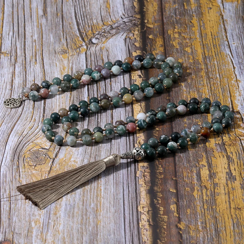 OAIITE 108 Mala Necklace with 8mm Beads Yoga Natural Stone Japa Prayer Meditation Beaded Tassel | Украшения и аксессуары