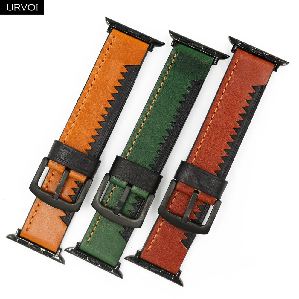 Ремешок URVOI для Apple Watch series 5 4 3 2 1 первый слой пилообразный ретро кожаный ремешок