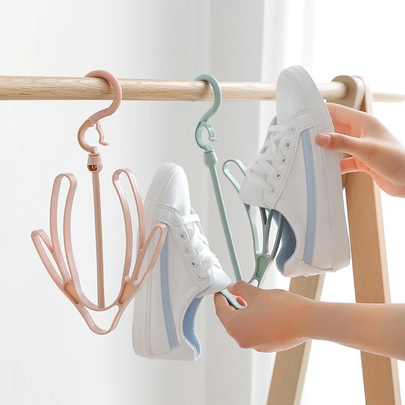 

Multifunctional shoe rack with double hooks for drying towels and socks hooks for household windproof small drying racks