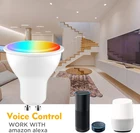 Tuya Smart светильник лампа Wi-Fi Светодиодная лампа 4 Вт Цвет изменение цветная (RGB) Светодиодная лампа Gu10 110V 220V приложение пульт дистанционного управления совместимый с Alexa Google Home