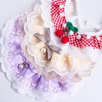 cute lace dog collar bowknot pet collar bibs lovely dog cat necklace decor for small dogs cats plaid flowers lovely collar