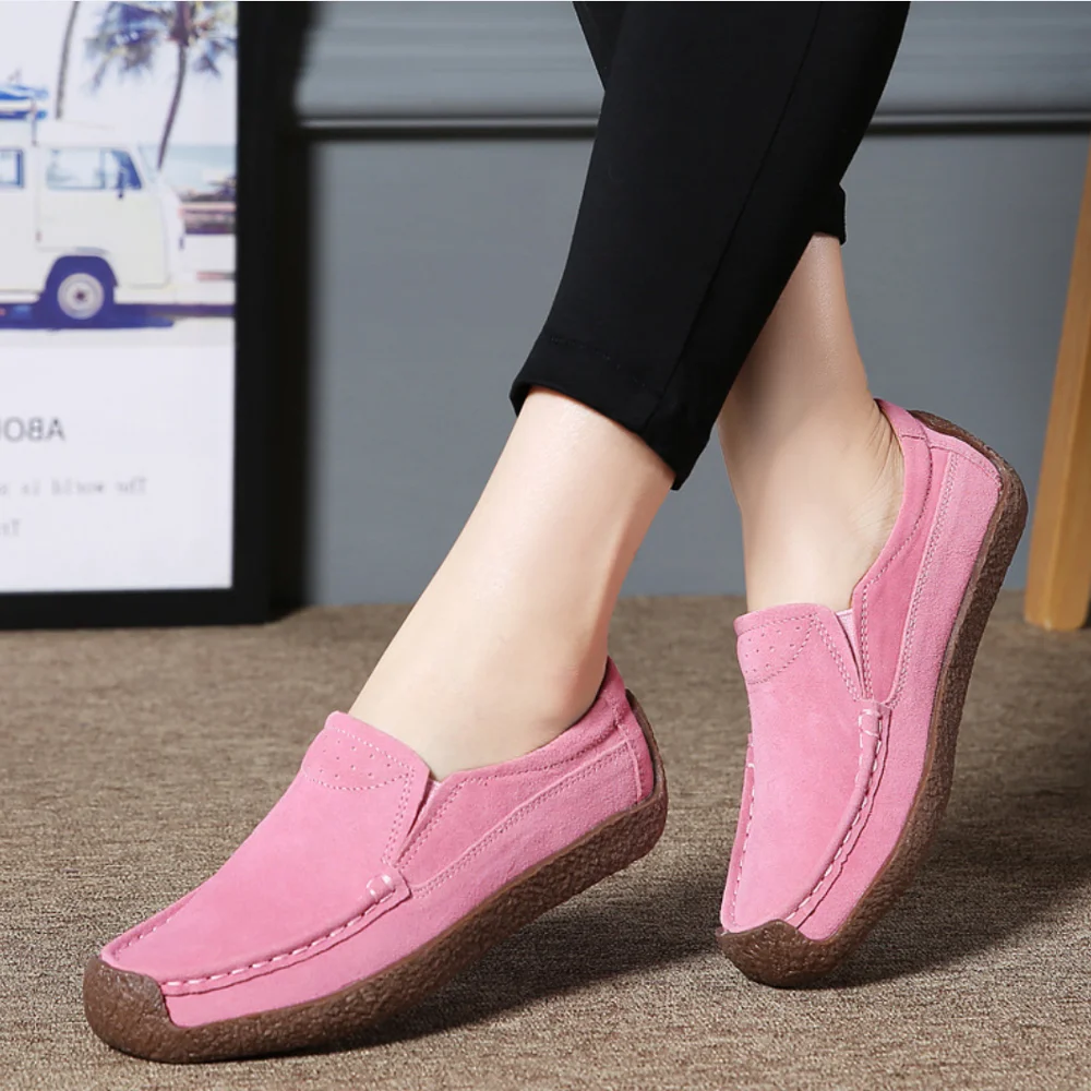 Размера плюс 42 женская обувь из натуральной кожи Женские слипоны на плоской