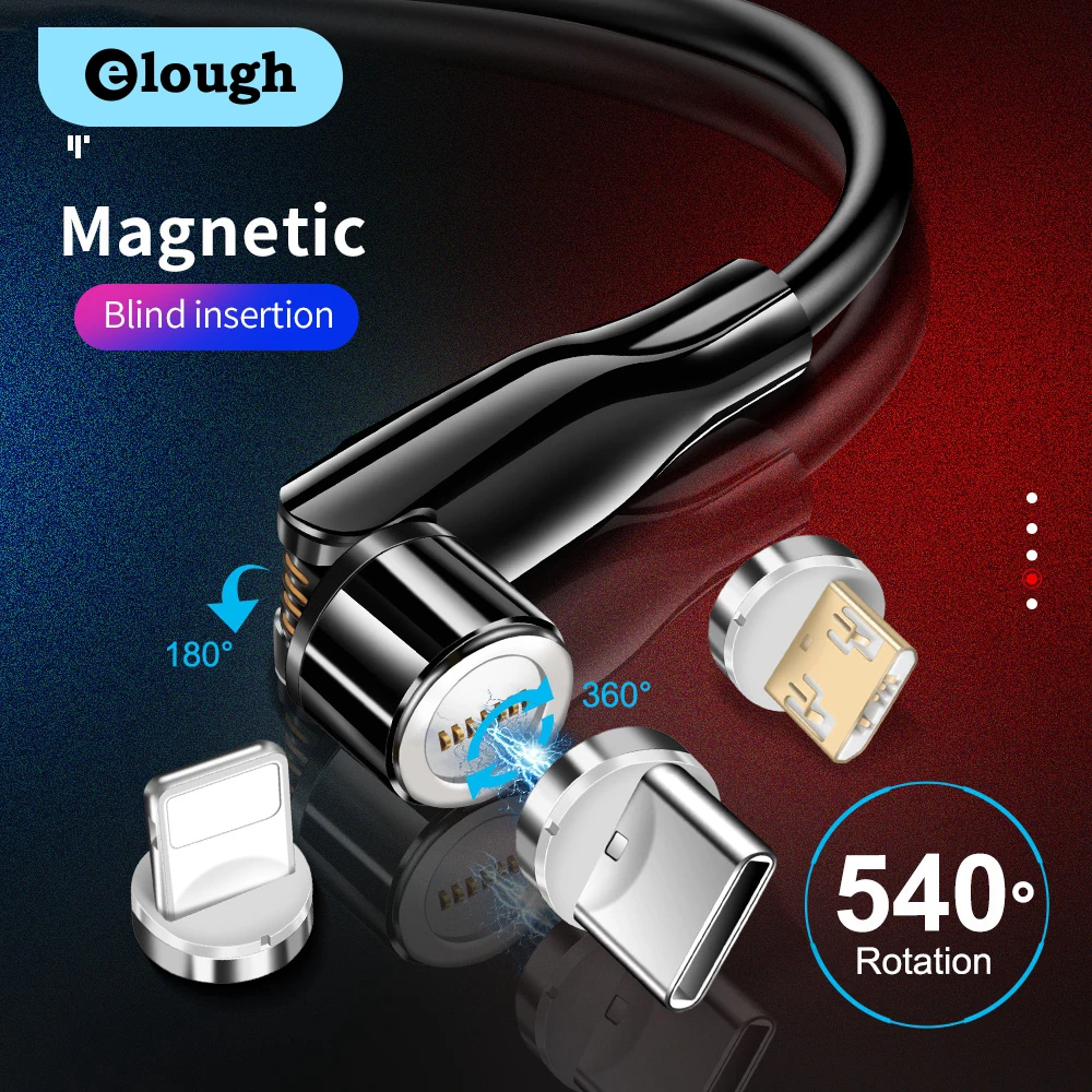 Elough 540 Rotate Magnetic Cable 3A Micro USB Type C Fast Magnetic charger Charging Cable for iPhone 11 Xr Samsung Huawei Xiaomi