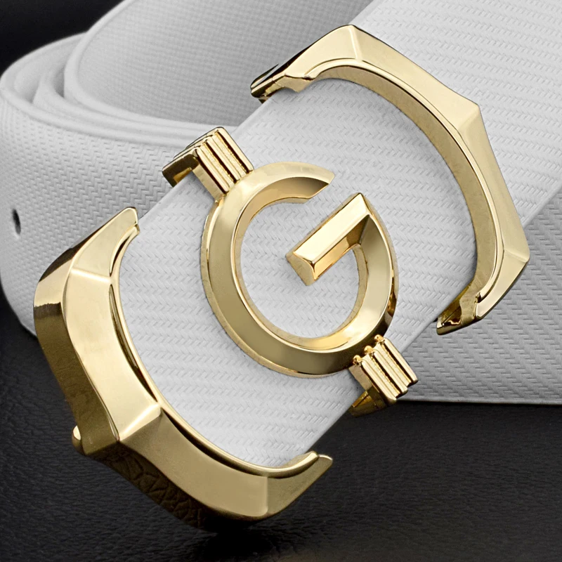 

Designer belts men high quality genuine leather fashion g belt men luxury brand Cowskin casual white Waist Strap ceinture homme
