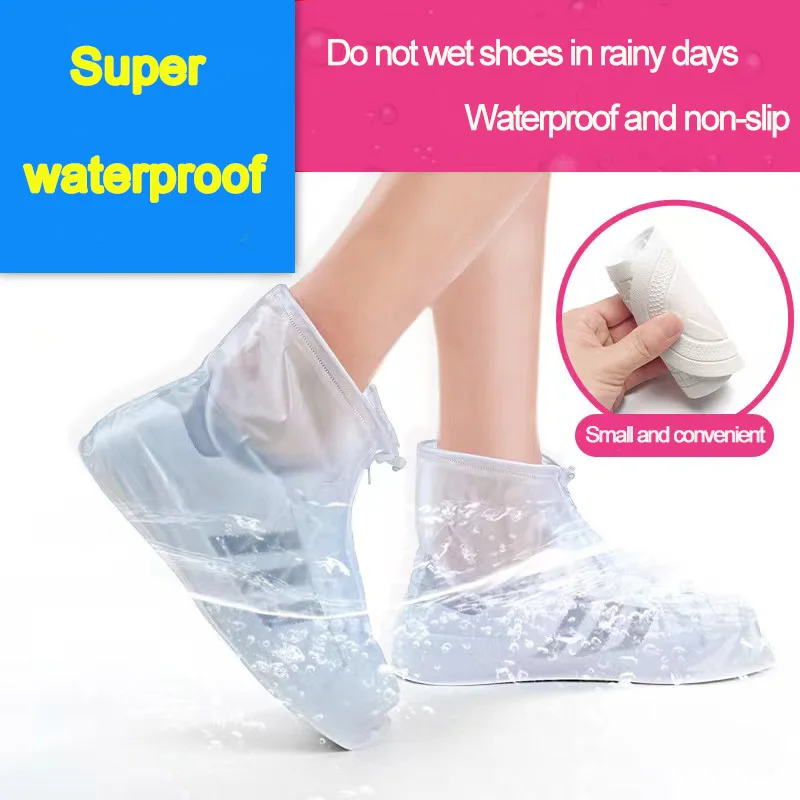 Rain shoe cover unisex thickened anti-wear and slippery rain cover double-layer zipper rainy weather waterproof outdoor shoe cov