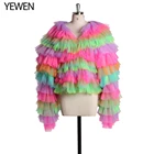 Новое поступление красочные V образным вырезом Тюль с длинным рукавом куртка Rainbow Yewen