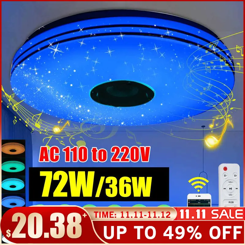 

Modern RGB LED Ceiling Lights Home Lighting 36W 72W APP bluetooth Music Light Bedroom Smart Ceiling Lamps With Remote Control