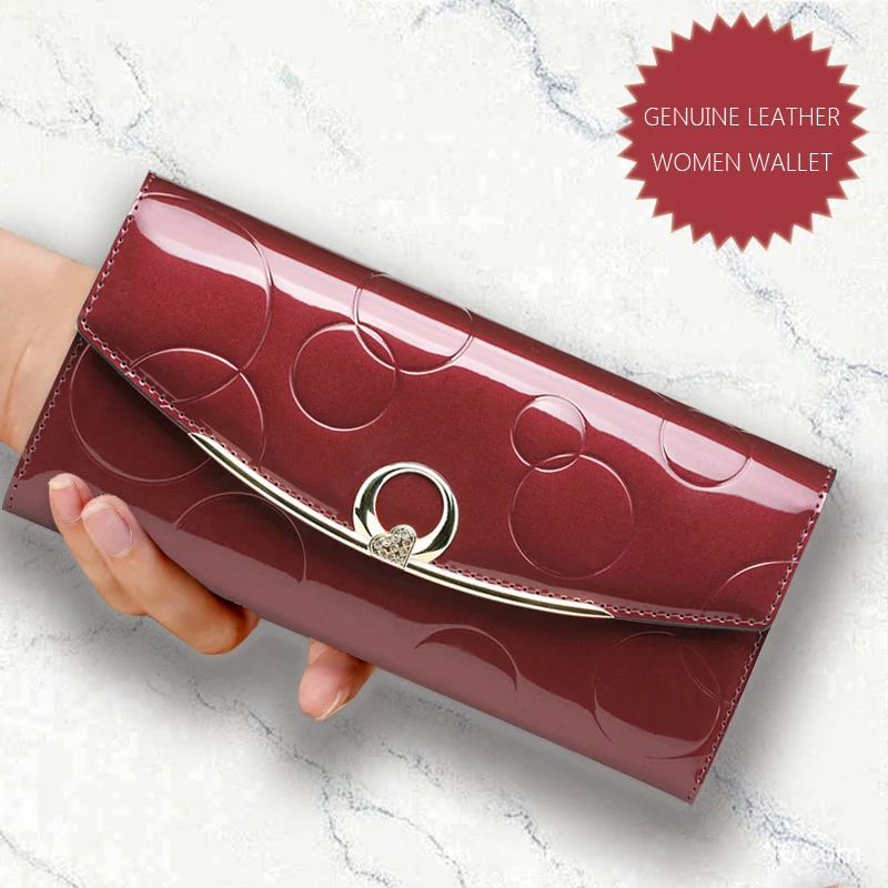 

Diamond Genuine Leather Wallet Women Luxury Designer Patent leather Wallets Female Clutch Ladies 3 Fold Long Hasp Fashion Wallet