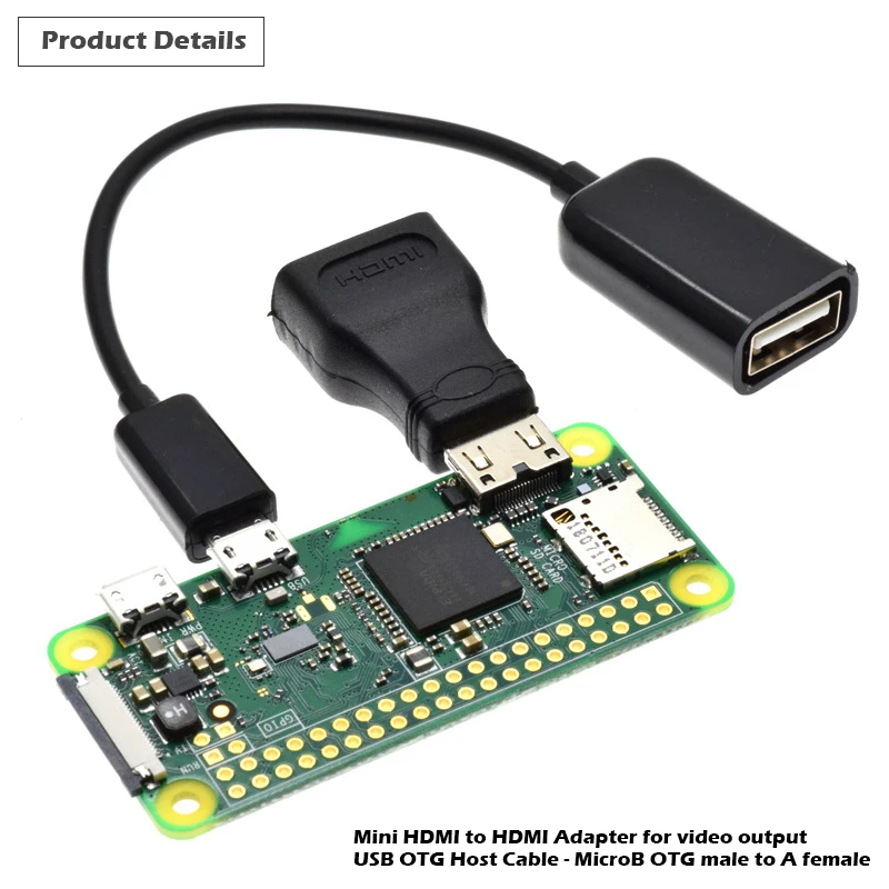4 в 1 Raspberry Pi Zero / W комплект адаптеров: Mini-HDMI на HDMI USB OTG кабель штекер отвертка |
