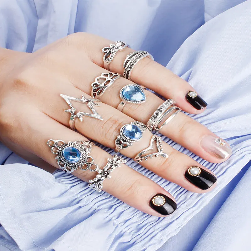 Европа и США взрывы ретро резные Звездные драгоценные листья бабочка 11-шт костюм