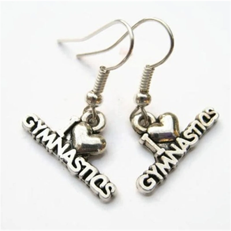 

Antiqued SilverI Color Love Gymnastic Earrings, Sports Hobby Jewelry, Gymnastics Mom, Gymastics Jewelry