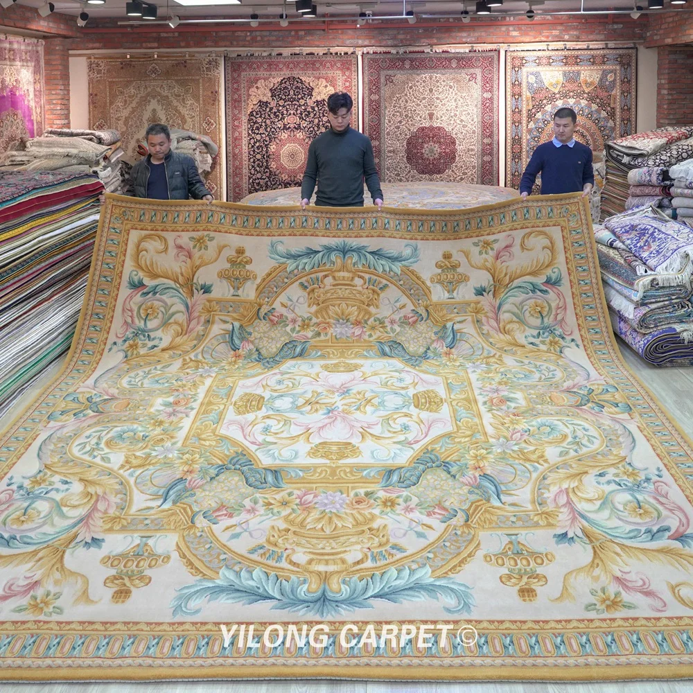 Koop Yilong 12.3 'X 12.3' Vierkante Exclusieve Handgemaakte Franse Chinese Savonnerie Handgeknoopt Wollen Tapijt (ZSH017W)
