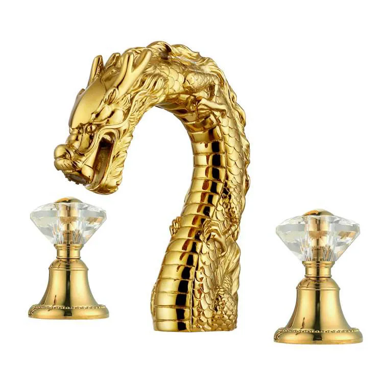 

China Dragon crystal handle bathroom gold basin faucet