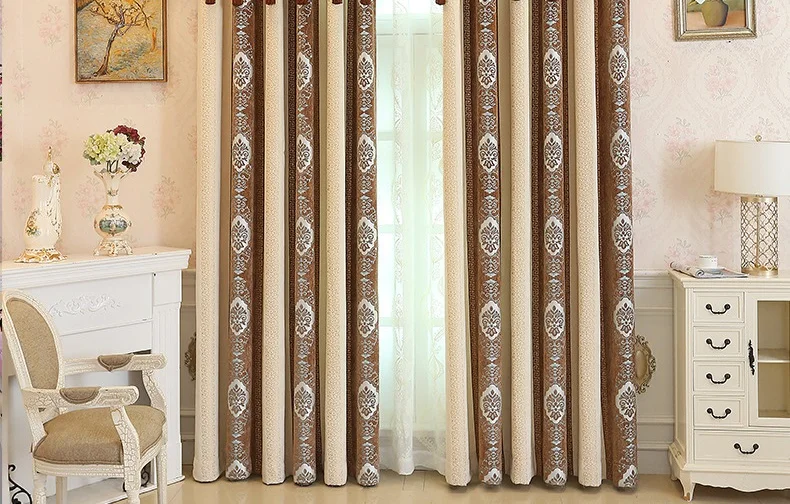 Thick Chenille Jacquard Curtains for Living Dining Room Bedroom Blackout Curtains Custom