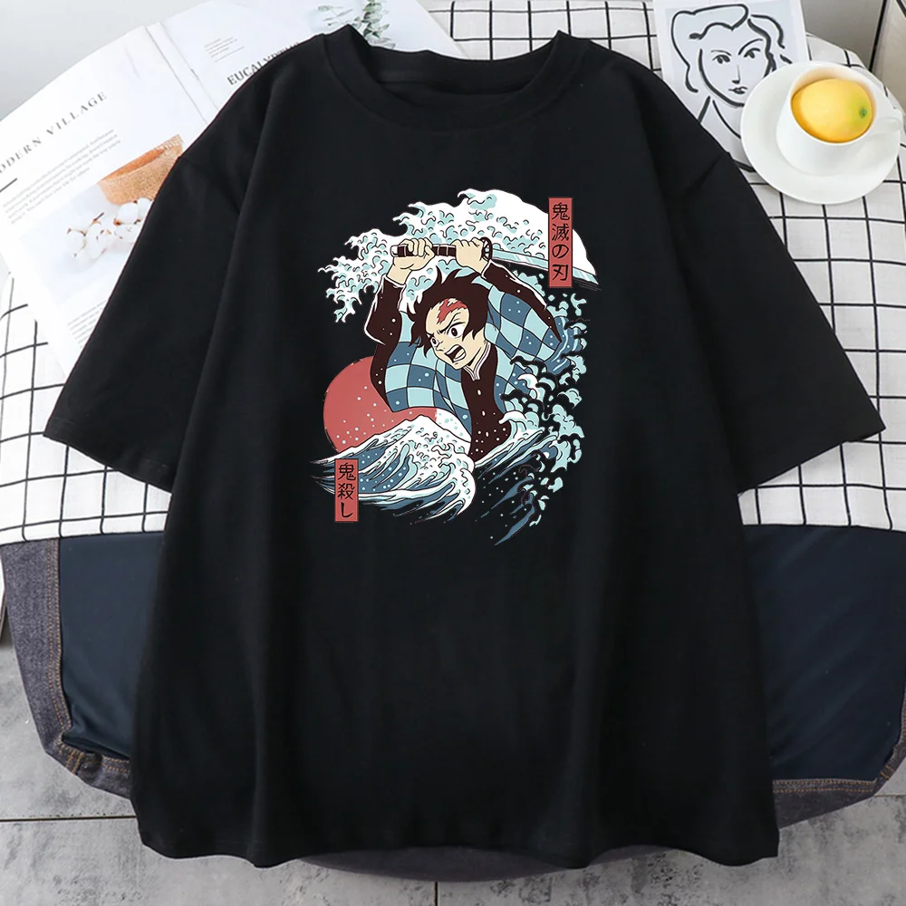 

Женская футболка с изображением Демонов и убийц укиё-э, модные футболки INS 2021, свободные футболки в стиле Харадзюку, Женская Базовая футболк...