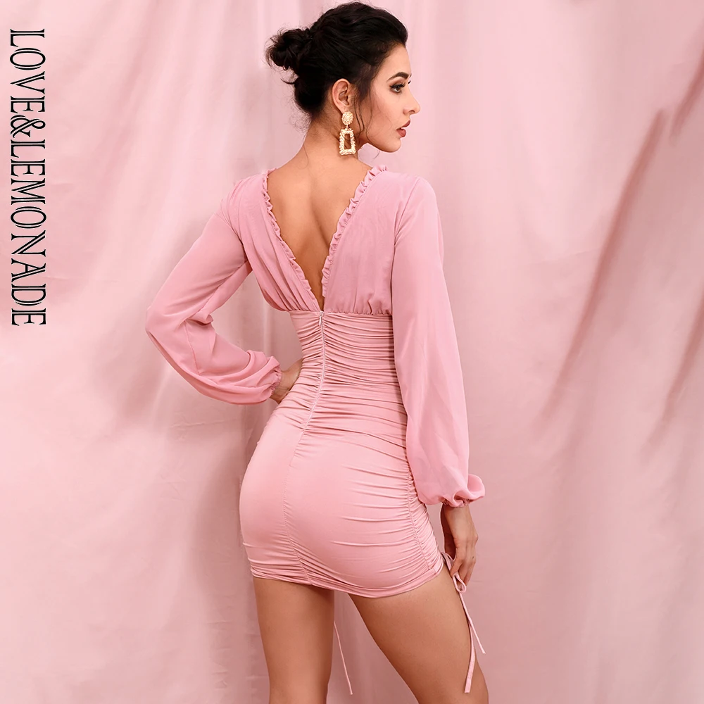 Женское шифоновое мини-платье LOVE &amp LEMONADE плиссированное облегающее платье с