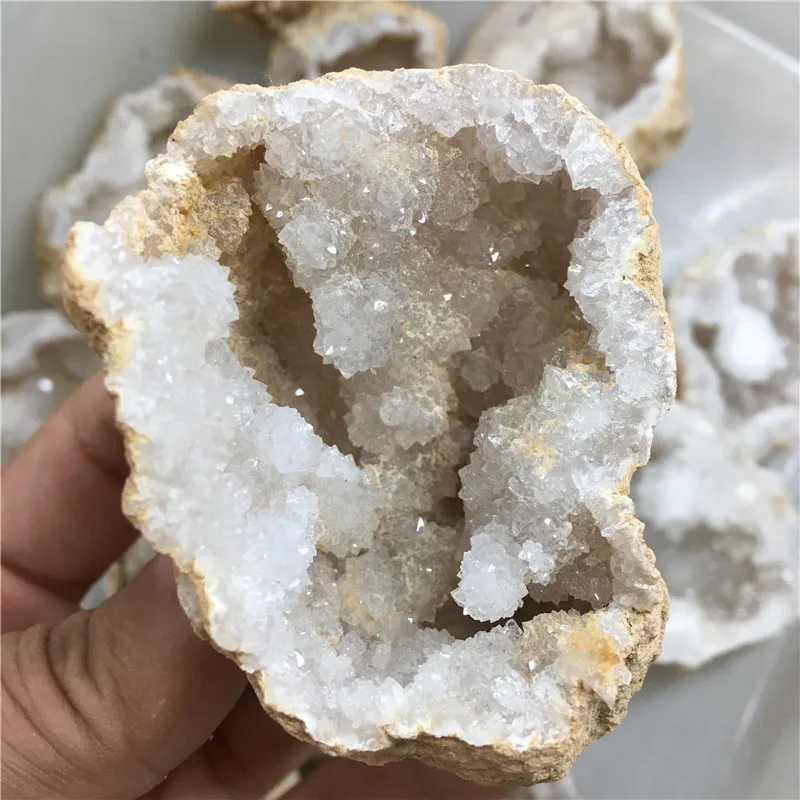 

Natural agate geode crystal hole Mineral specimen contains clear crystal clusters healing energy stone Halloween decorations