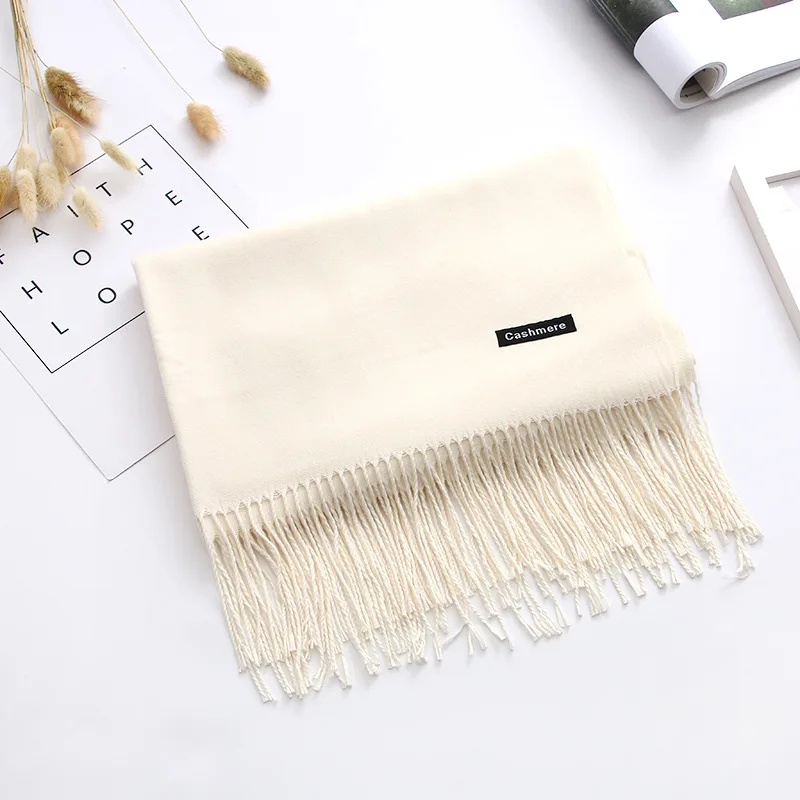 150g-Beige Роскошный Однотонный женский шарф, зимние кашемировые шали, теплое женское одеяло, шарфы Bufanda, шарфы с кисточками на шее - Цвет: 150g-Beige