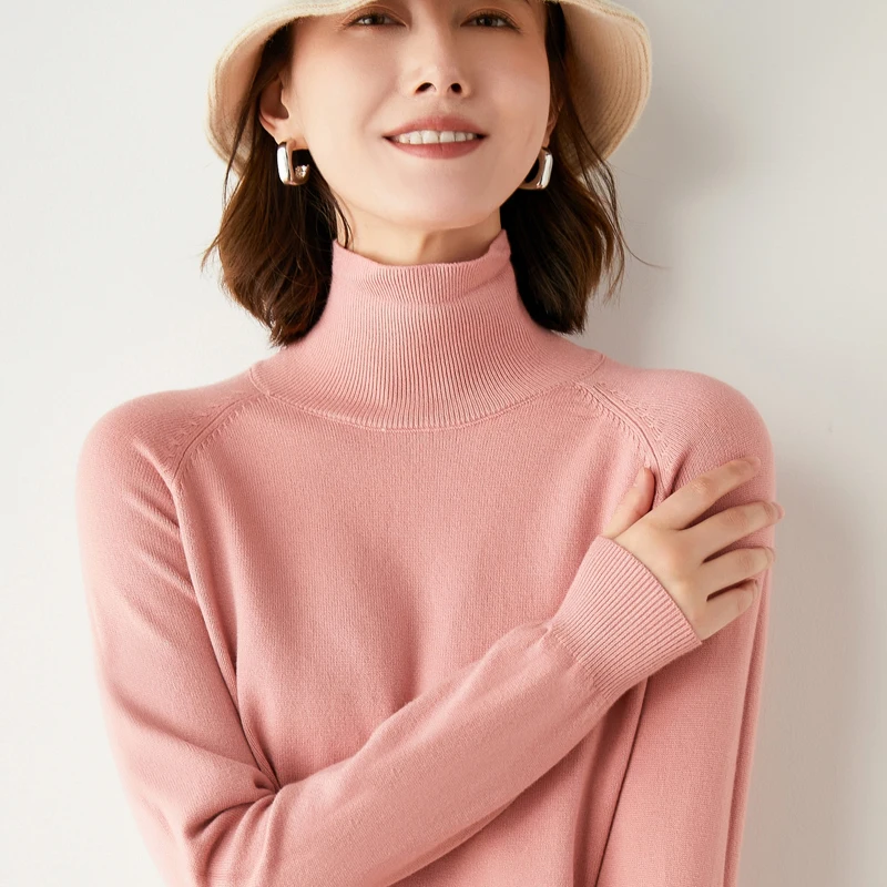

2021 autumn/winter new cashmere sweater woman high neck pullover casual knit top women solid color long-sleeved jacket