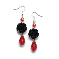 new fashion blackred rose earrings rockabilly jewelry floral jewelry gothic victorian wedding romantic valentines day gift