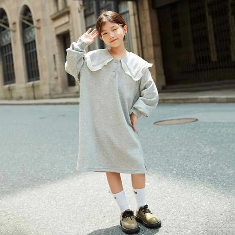 

Осенние Новые пуловеры для девочек Cultiseed с воротником «Питер Пэн» с оборками, платье с капюшоном с длинным рукавом, детское повседневное одн...