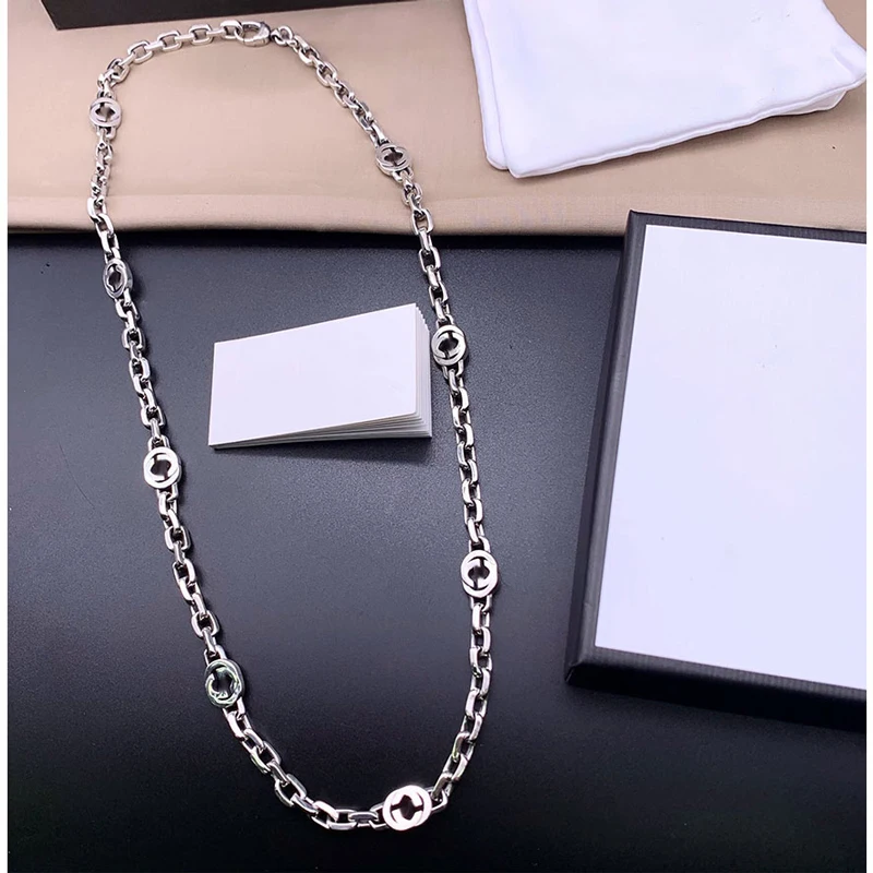 

European and American brand retro double g necklace couple Ag925 interlocking letter Cuban chain men and women party gifts