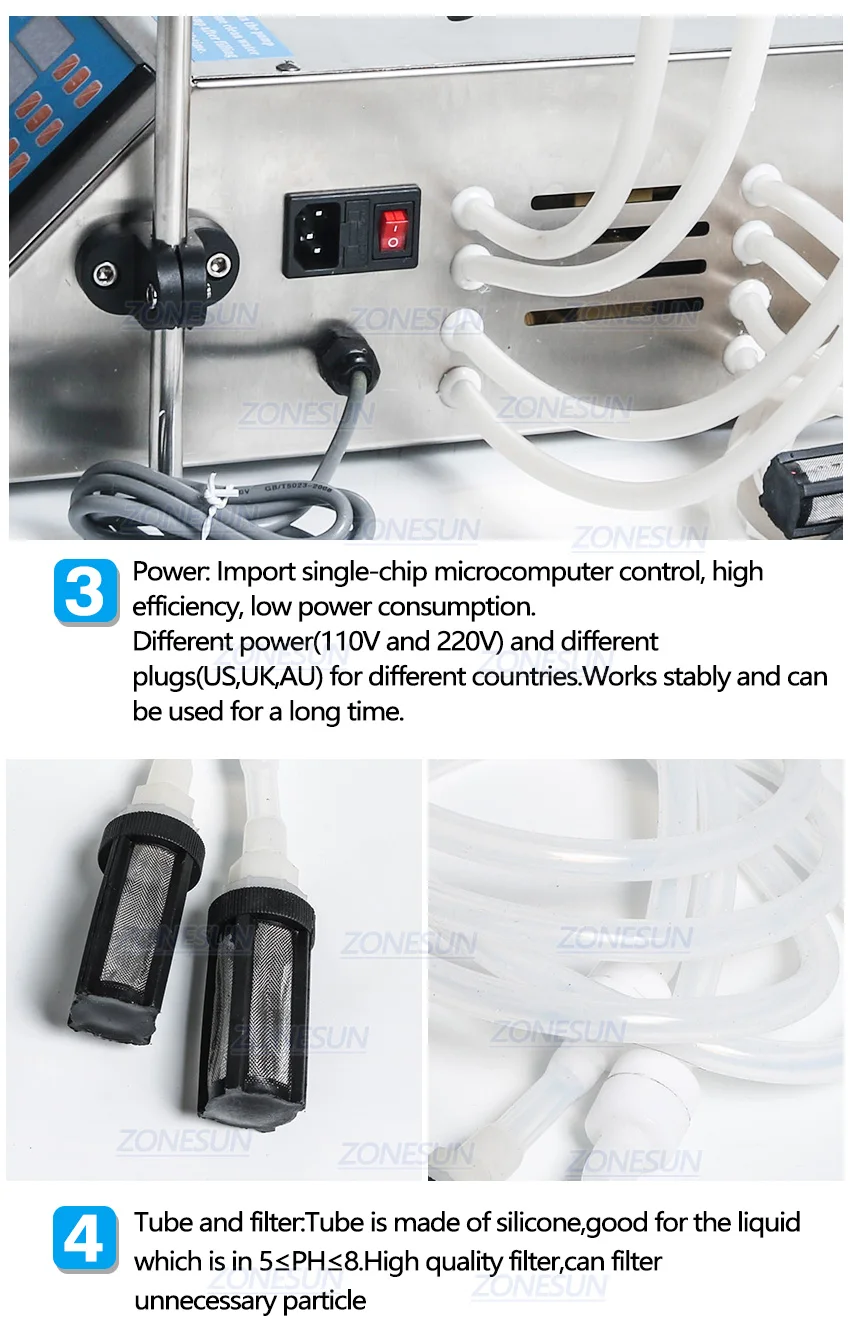 ZONESUN 4 головки жидкая Парфюмерная вода сок эфирное масло Электрический цифровой контроль насос разливочная машина 3-4000 мл