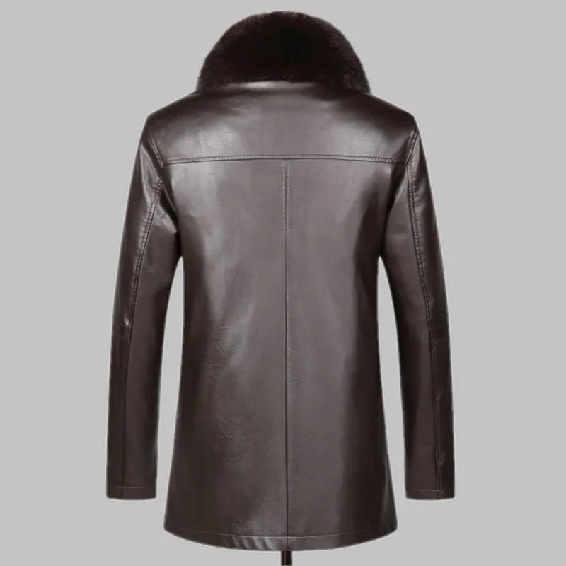 

Men High Luxury Quality Leather Jacket 2023 New Mink Fur Collar Rabbit Fur Liner Winter Thick Outerwear Business Casual Coat