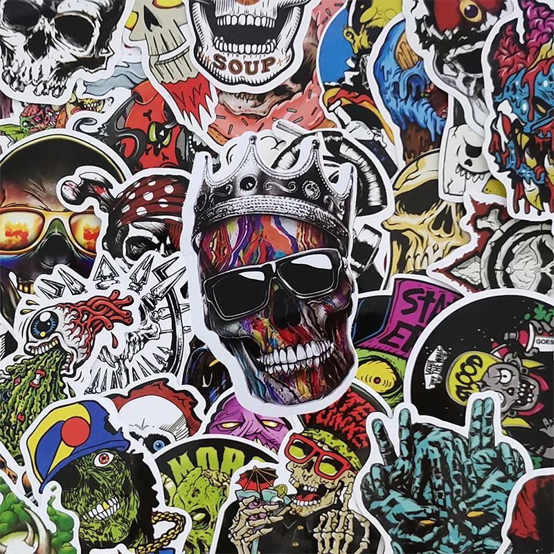 50Pcs Mixed Horror Skull Stickers For Luggage Laptop Skateboard Motorcycle Car Decals PVC Waterproof Sticker |