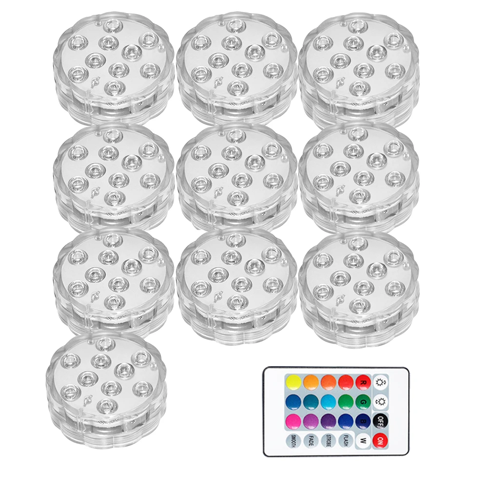 

10 Led Remote Controlled RGB Submersible Light Battery Operated Underwater Night Lamp Outdoor Vase Bowl Garden Party Decoration