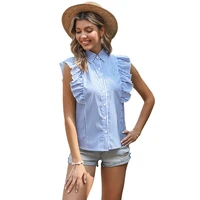 blue striped shirt women summer new style in europe and america