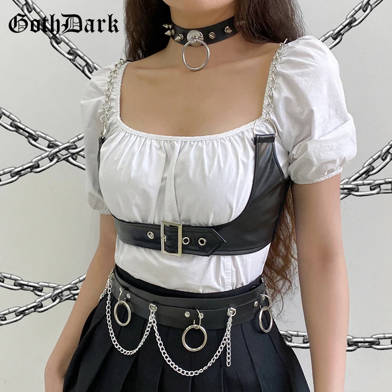 

Goth Dark Punk Gothic Aesthetic Black Women Corsets Mall Goth Harajuku Grunge Metal Corset Alt Clothes Emo Faux Leather Bustiers