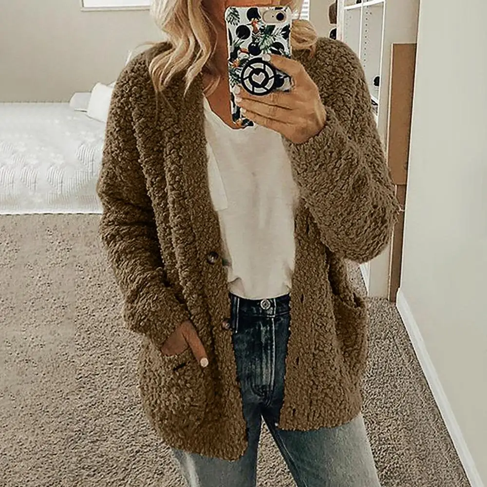 Женский Повседневный Кардиган на пуговицах однотонная блузка с длинным рукавом