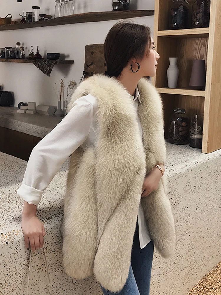 Женский меховой жилет зимняя теплая куртка из натурального Лисьего меха верхняя