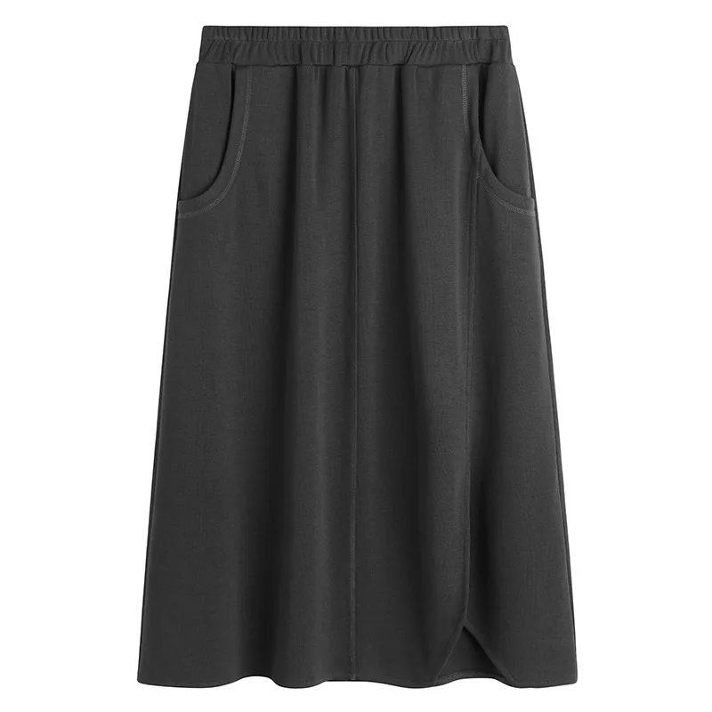 

TVVOVVIN Large Size Women's Skirt Spring New Split Leisure Solid Color Big Pocket Spliced Mid Length Skirts CT1B