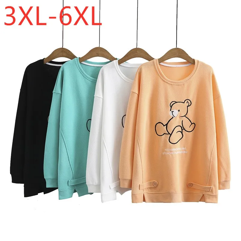 

New 2021 Ladies Spring Autumn Plus Size Tops For Women Large Long Sleeve Loose Yellow Cotton Print Thick T-shirt 3XL 4XL 5XL 6XL