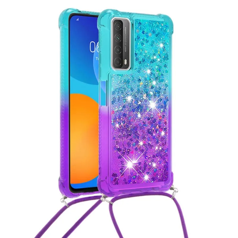 

Quicksand Case For Huawei P Smart 2021 P40 Pro Plus Mate 30 Lite Crossbody Strap Shockproof Cover Lanyard Necklace Glitter