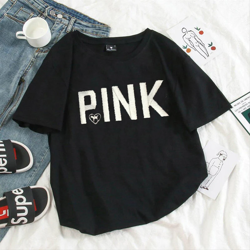 Женская футболка с короткими рукавами розовая Повседневная мультяшным принтом в