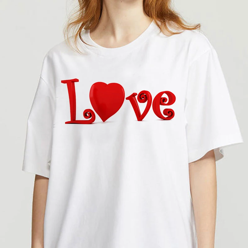

T-shirts Top for Women LOVE Cartoon 90s Casual Print Lady Womens Graphic T Shirt Ladies Female Tee T-Shirt