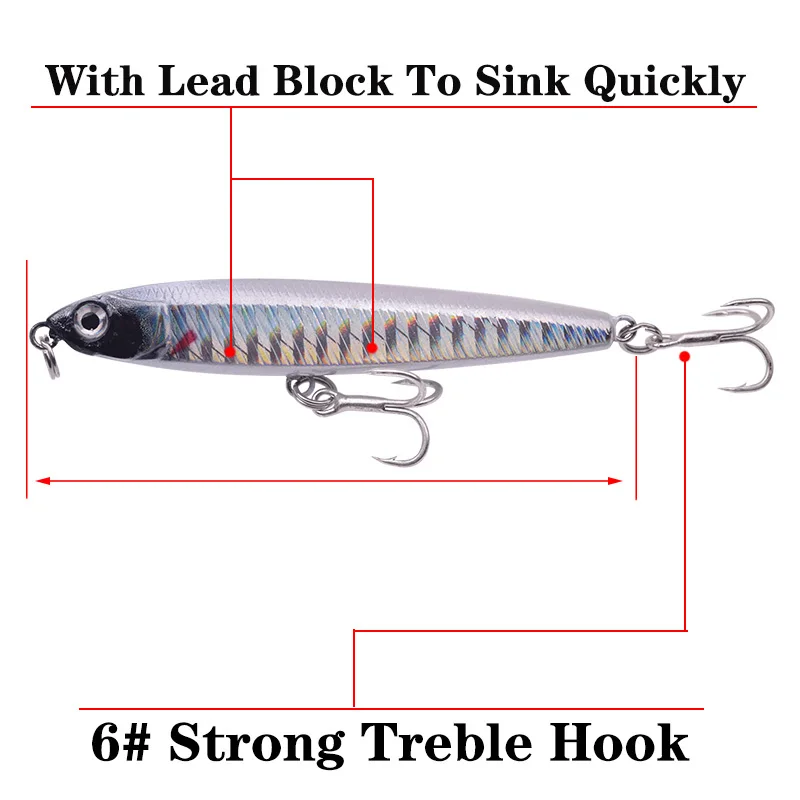 1PCS Winter Sinking Wobblers Pencil Fishing Lures 10g 14g Vibration Hard Bait Metal Hooks Artificial Baits For Pike Carp Pesca