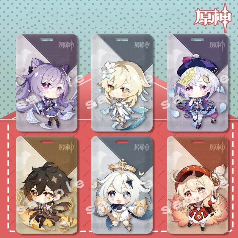 

Anime Genshin Impact Zhongli Klee ABS Student ID Bus Bank Card Holder Keychain Case Cover Pendant Toy Prop Decor Cosplay Keyring