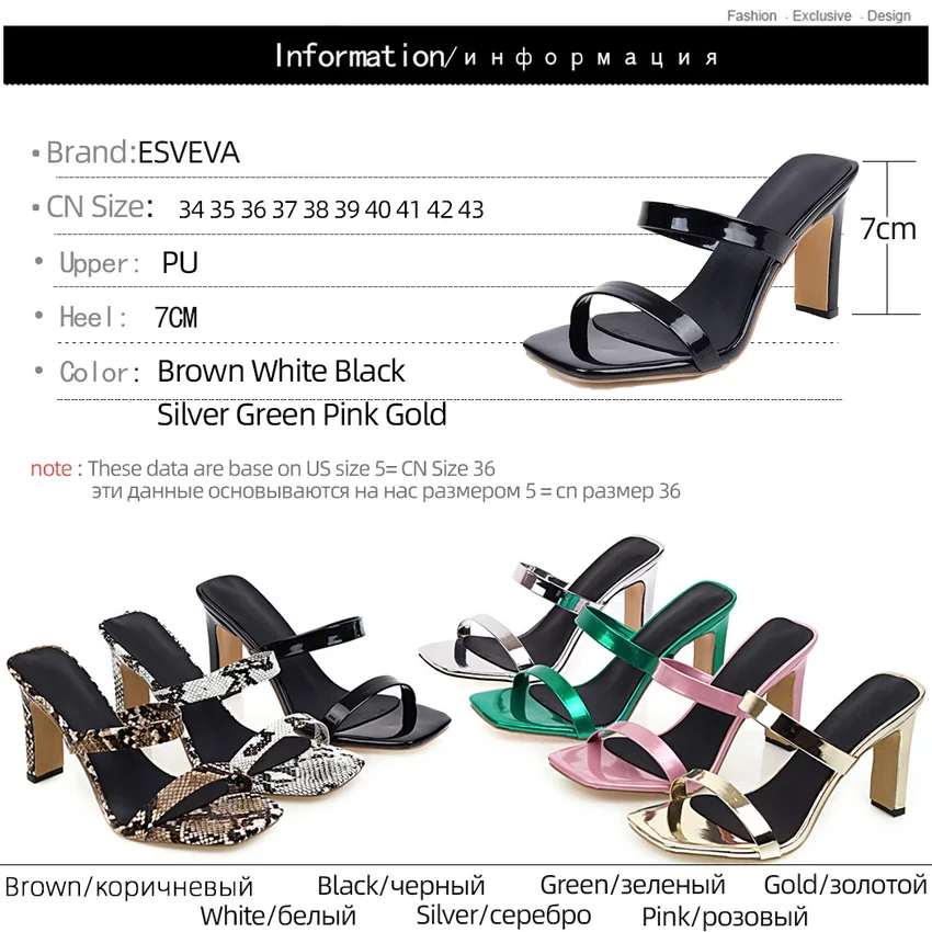 

ESVEVA 2020 Square Open-toed Women Pumps Concise Slingback Summer Slip on Women Shoes Square High Heel Sandals Big Size 34-43